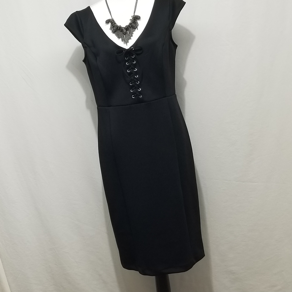 Sexy lace up front black dress